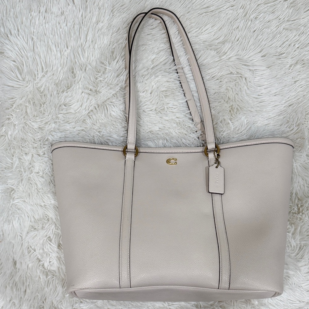 Coach Pebble Light Beige Leather Tote